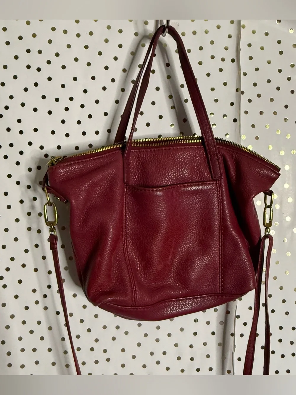 Hobo Red Leather Tote Bag with Crossbody Strap